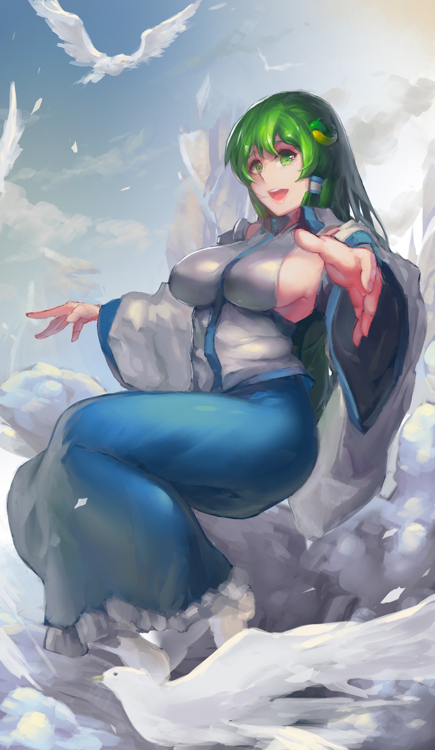 kochiya_sanae, no_bra, sky_of_morika, touhou