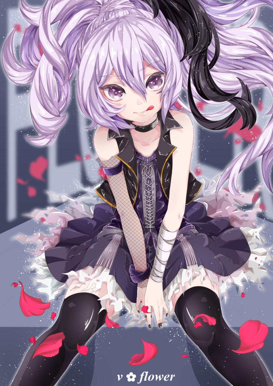 dress, flower_(vocaloid), r@ito, thighhighs, vocaloid