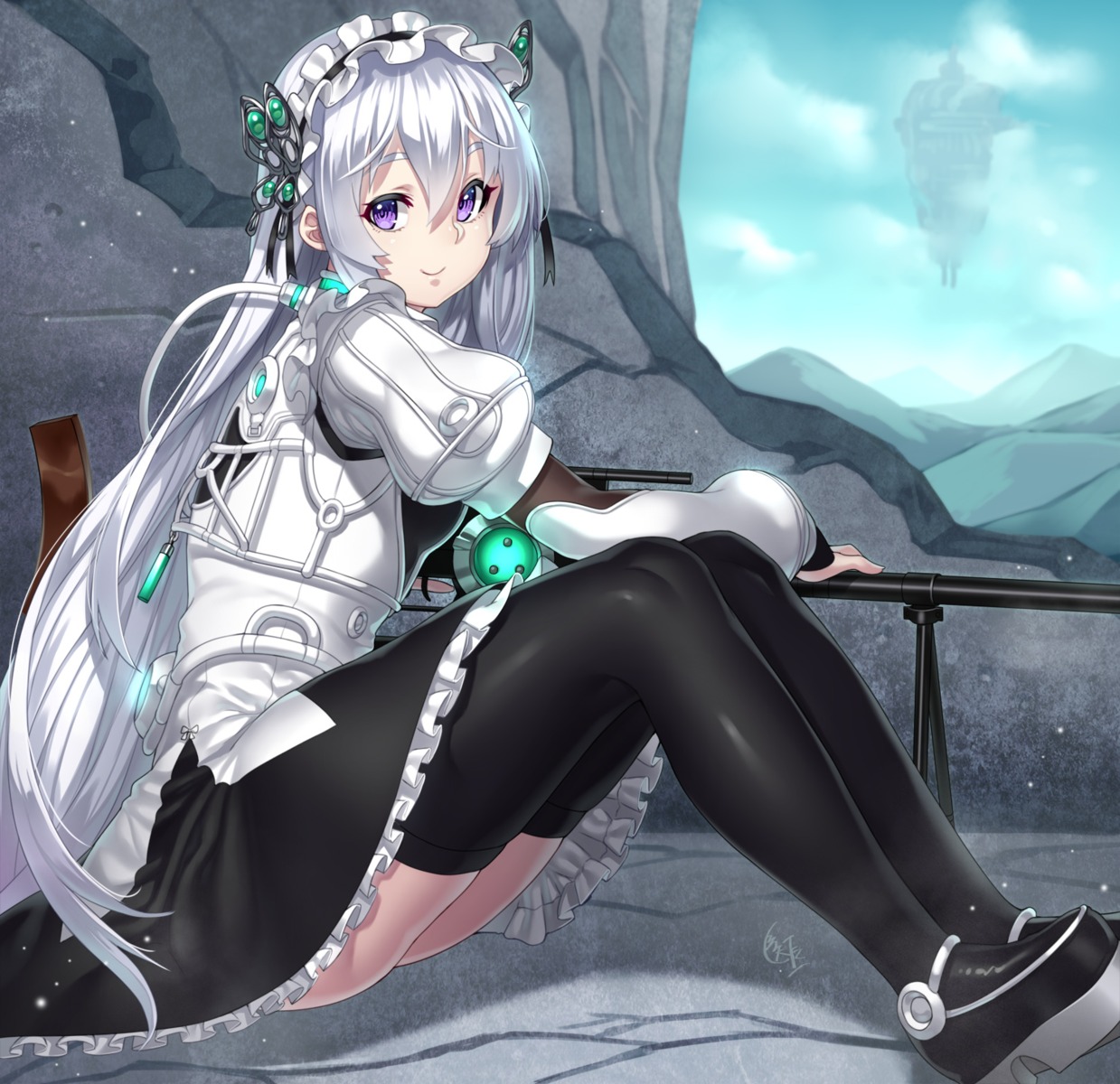chaika_trabant, gun, hitsugi_no_chaika, houtengeki, maid, thighhighs