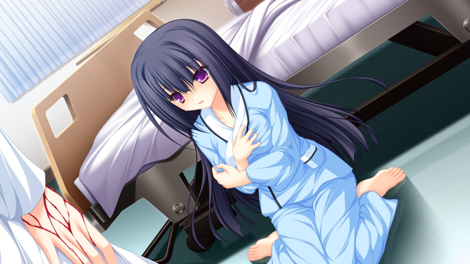 blood, breast_grab, feet, game_cg, lunaris_filia, mikagami_mamizu, minase_yukari, pajama, whirlpool