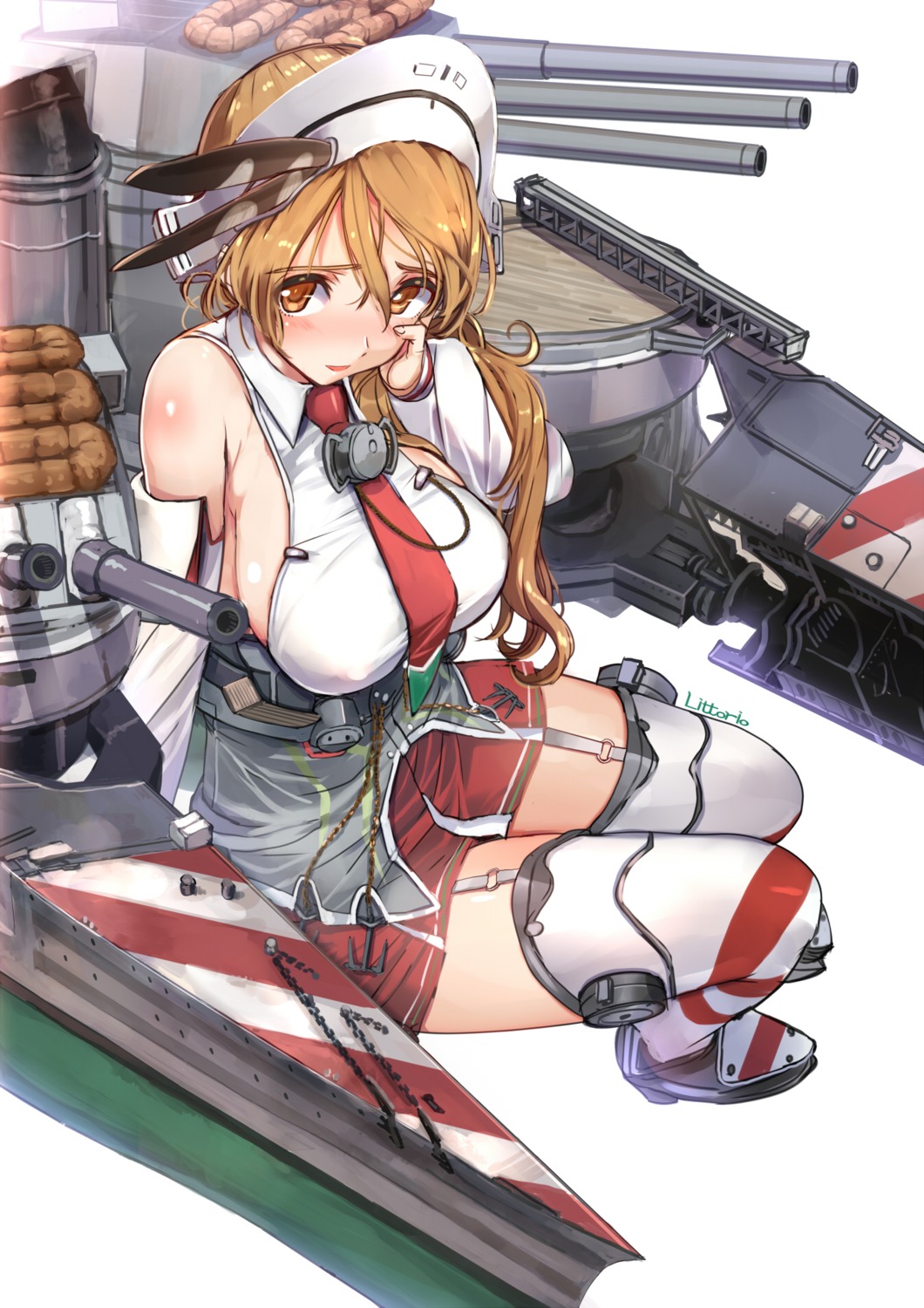 akasa_ai, erect_nipples, heels, kantai_collection, littorio_(kancolle), no_bra, stockings, thighhighs
