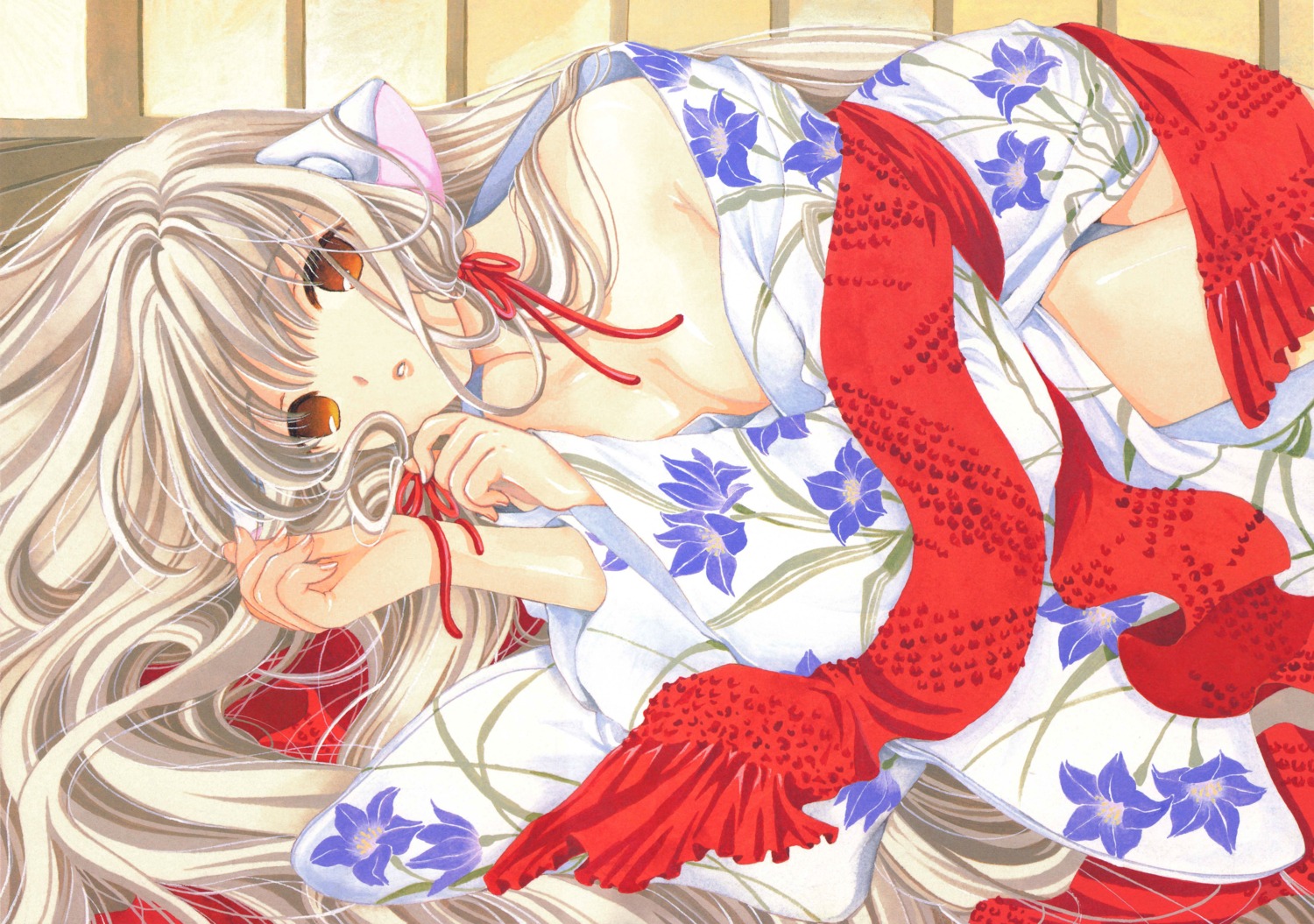 chii, chobits, clamp, cleavage, kimono, no_bra, screening