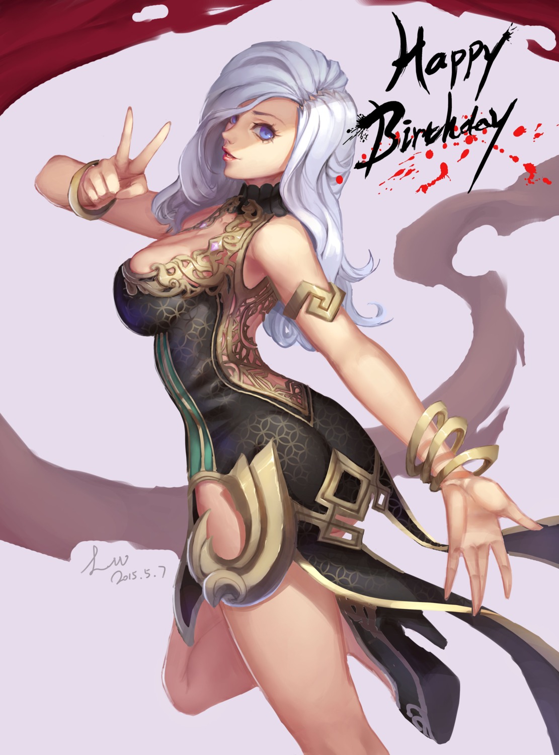 blade_&_soul, cleavage, dress, heels, loewy, no_bra
