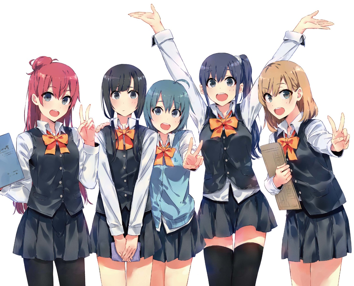 imai_midori, miyamori_aoi, pantyhose, ponkan_8, sakaki_shizuka, seifuku, shirobako, thighhighs