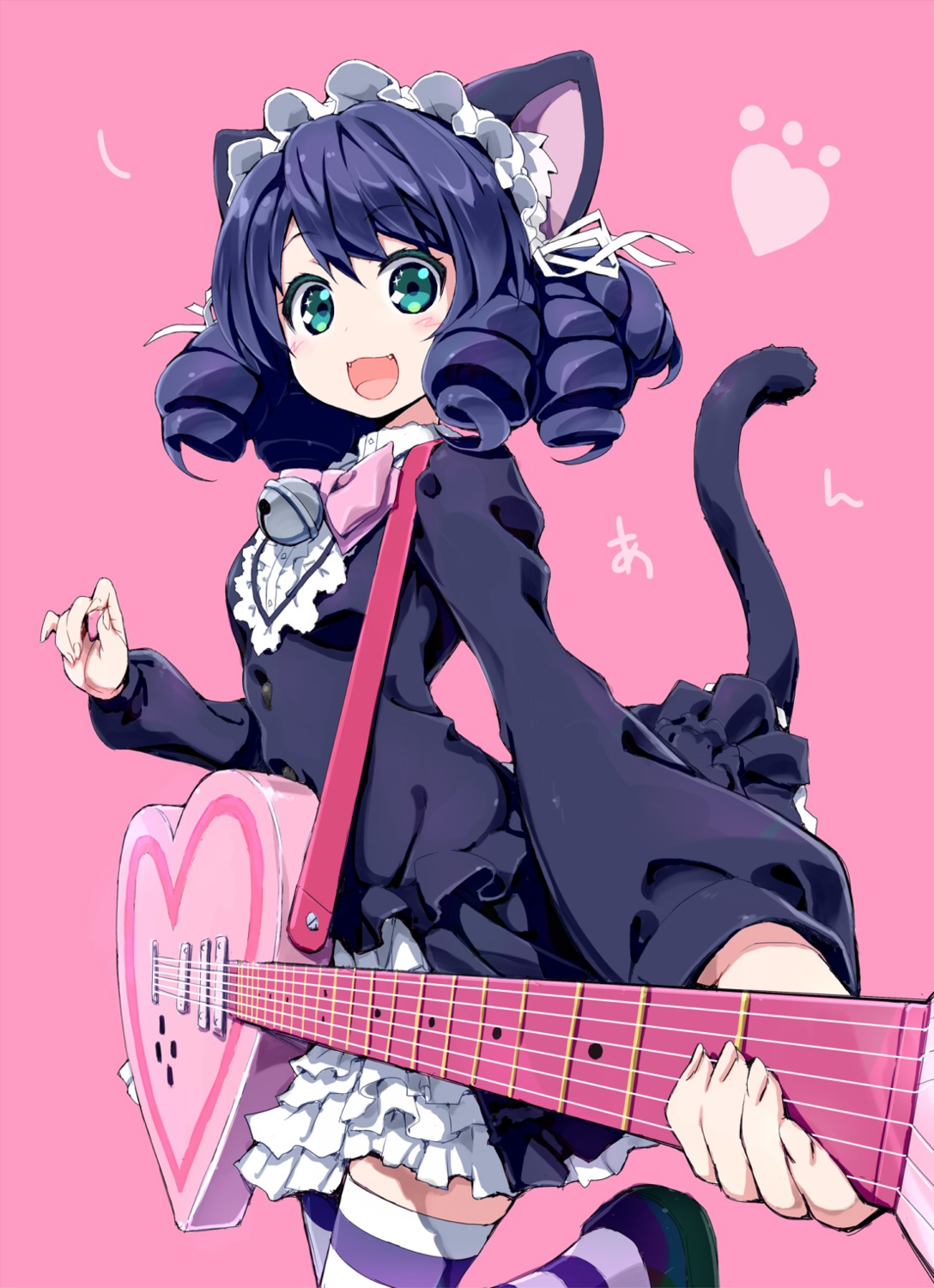 akata_itsuki, animal_ears, cyan_(show_by_rock!!), dress, guitar, nekomimi, show_by_rock!!, tail, thighhighs
