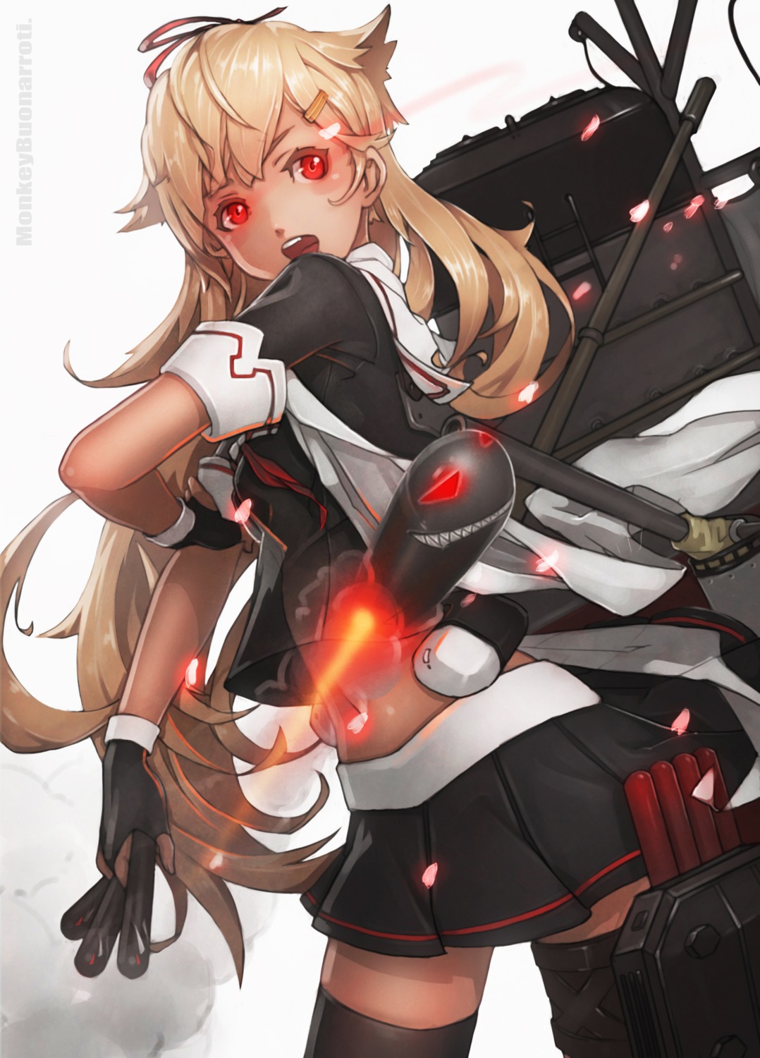 kantai_collection, monkey_buonarroti, parody, thighhighs, yuudachi_(kancolle)