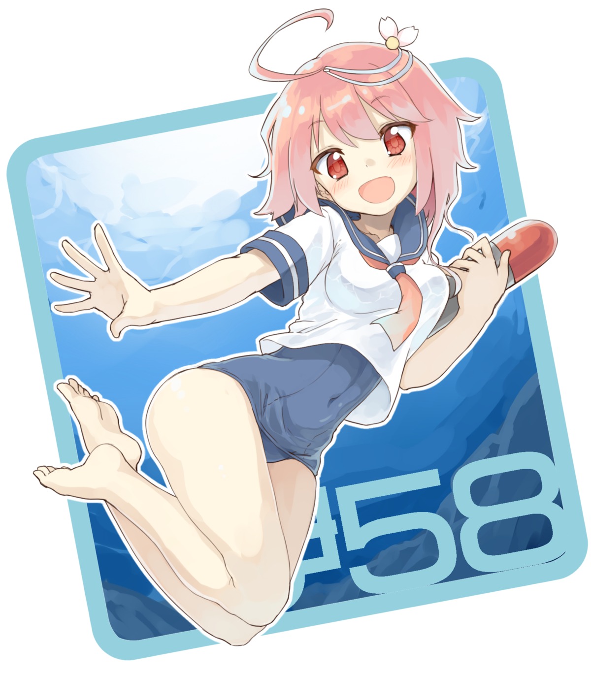 feet, i-58_(kancolle), kantai_collection, naka_akira, school_swimsuit, seifuku, swimsuits