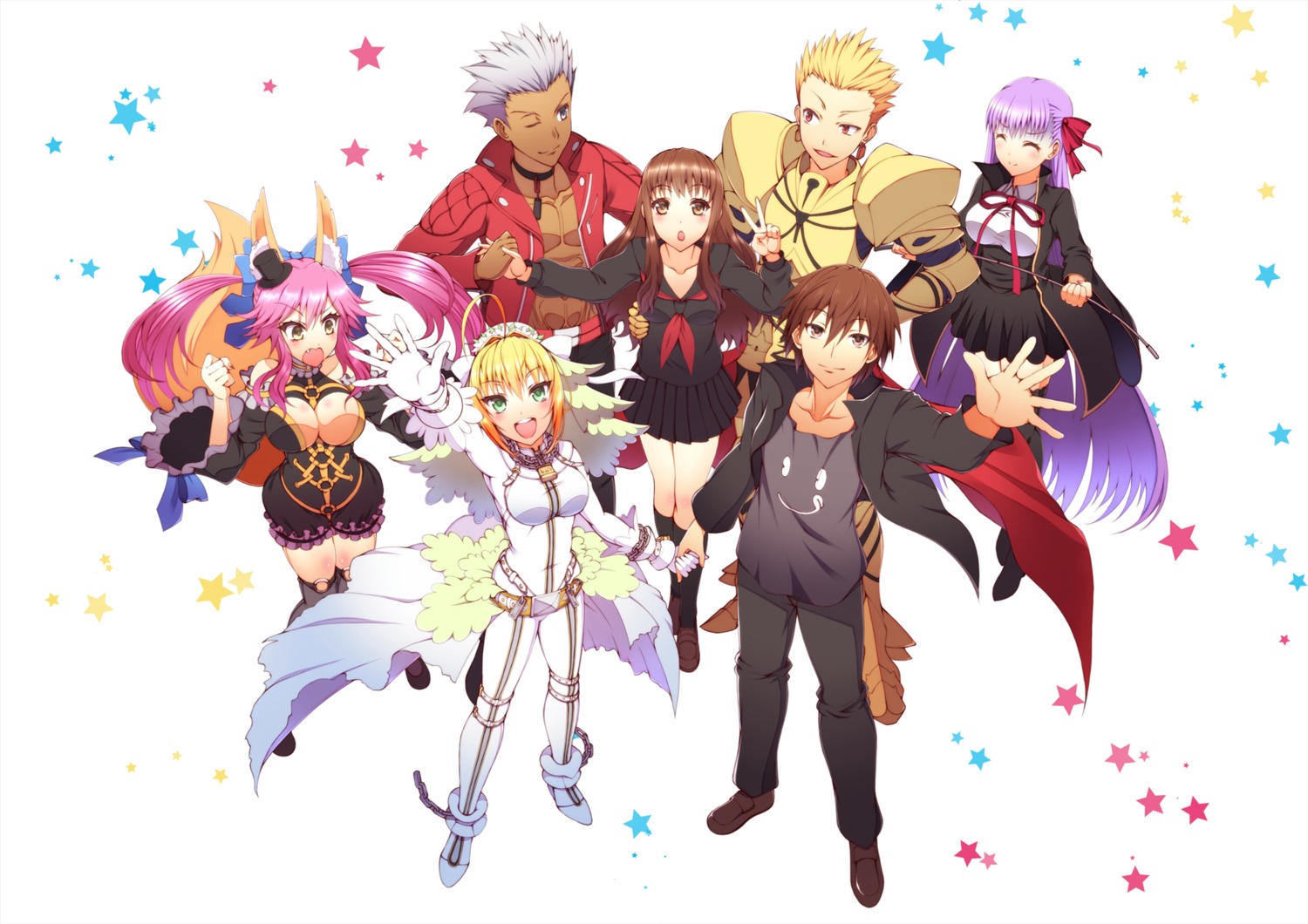 animal_ears, archer, armor, bb_(fate), bodysuit, cleavage, dress, fate/extra