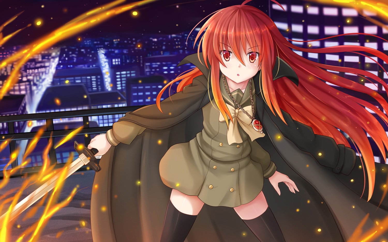 kazenokaze, seifuku, shakugan_no_shana, shakugan_no_shana_ii, shakugan_no_shana_iii_(final), shana, sword, thighhighs, wallpaper