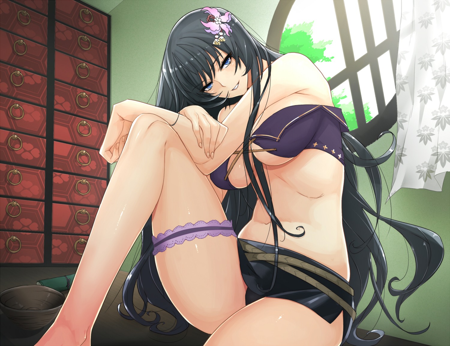 bikini_top, garter, hoosaku, pantsu, sengoku_bushouki_muramasa, swimsuits, underboob, yakuin_zensou
