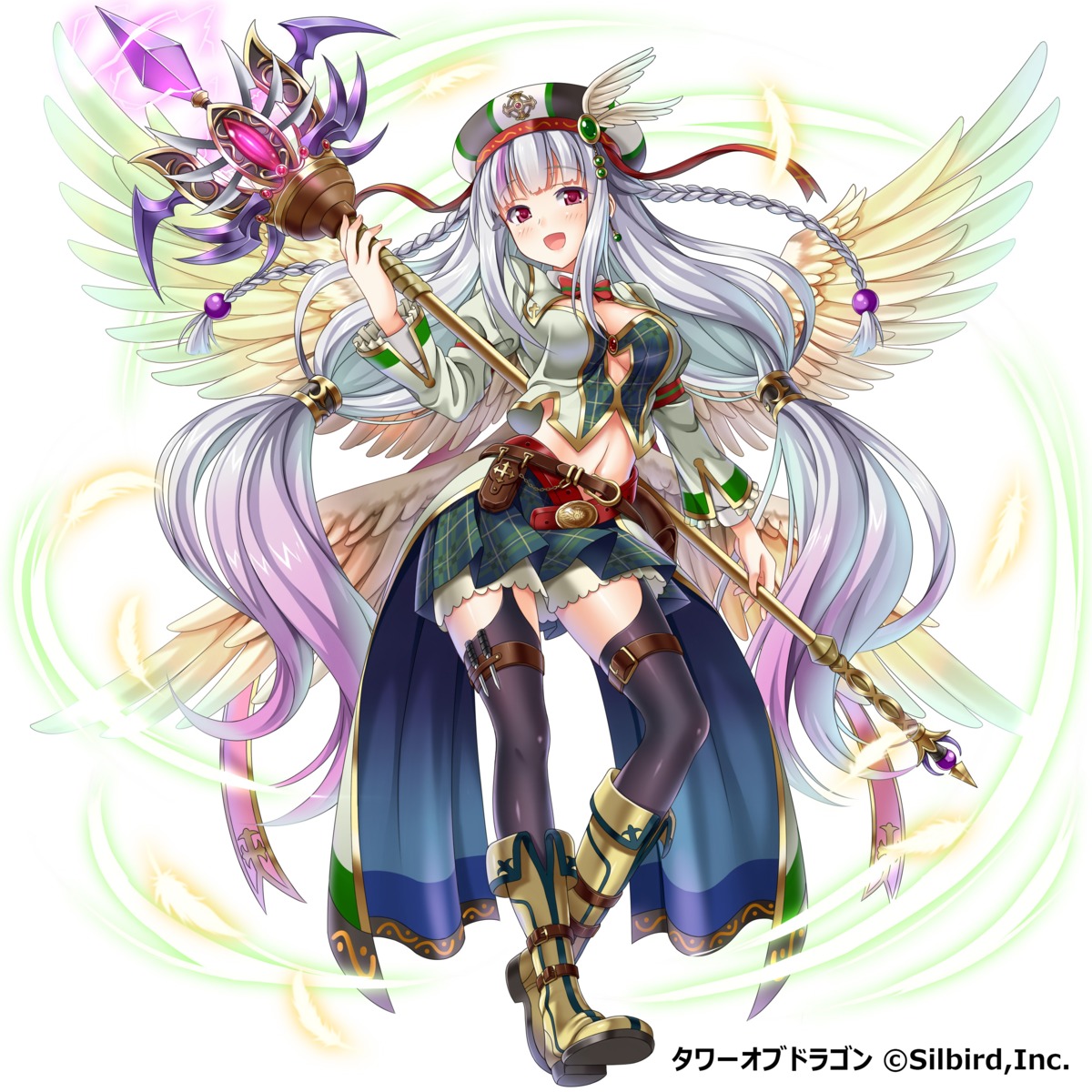 cleavage, dansa, stockings, thighhighs, weapon, wings