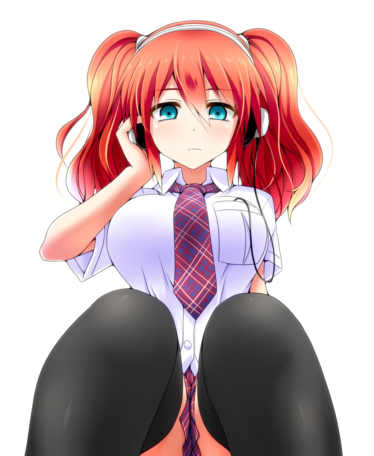 h.t.k, headphones, seifuku, thighhighs