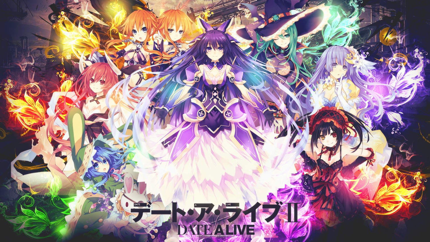 armor, cleavage, date_a_live, dress, gothic_lolita, heterochromia, himekawa_yoshino, itsuka_kotori, izayoi_miku, kyouno_natsumi, lolita_fashion, tokisaki_kurumi, tsunako, wallpaper, witch, yamai_kaguya, yamai_yuzuru, yatogami_tooka