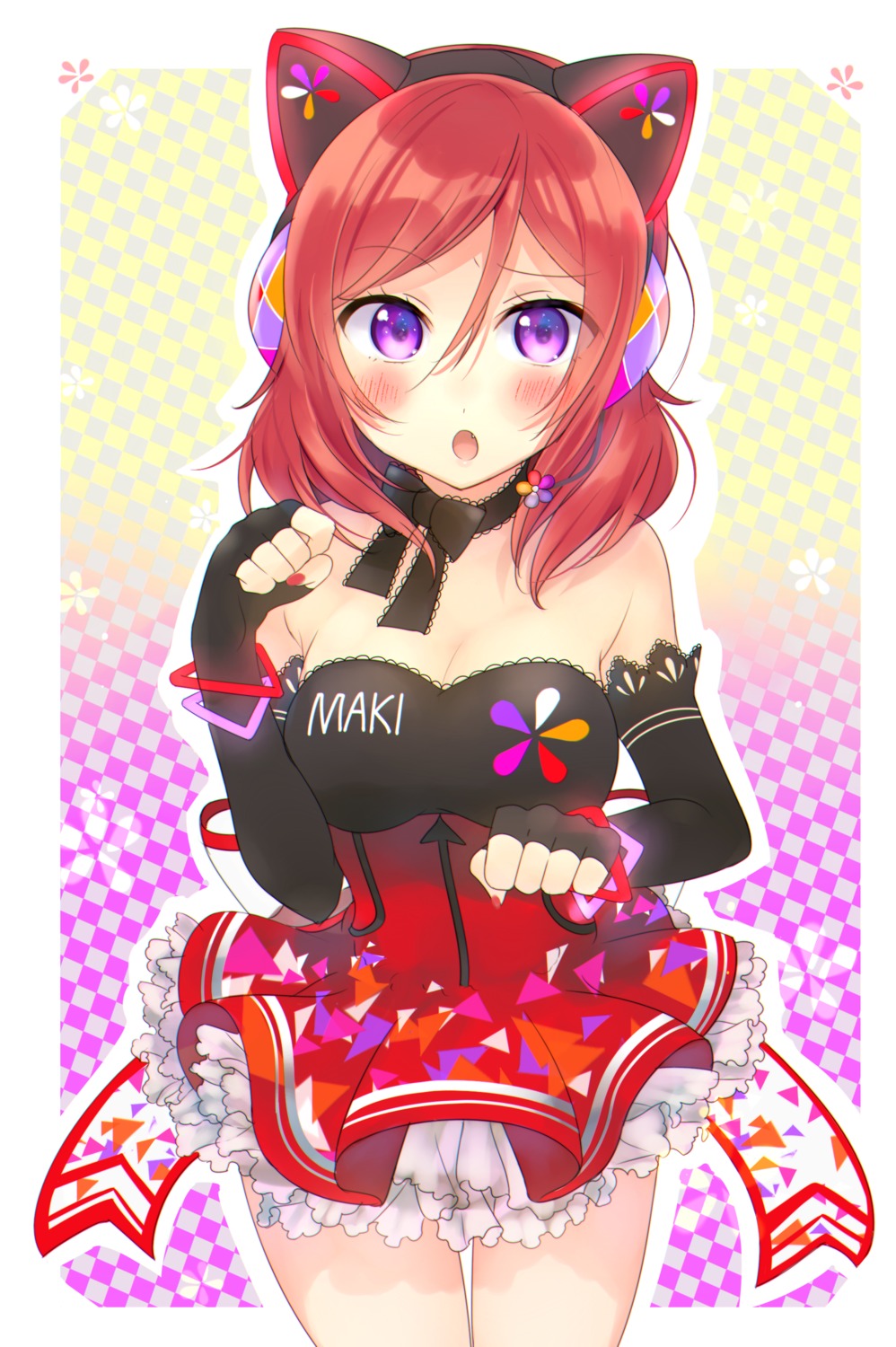 animal_ears, cleavage, dress, headphones, kakizato_shinano, love_live!, love_live!_(series), nekomimi, nishikino_maki