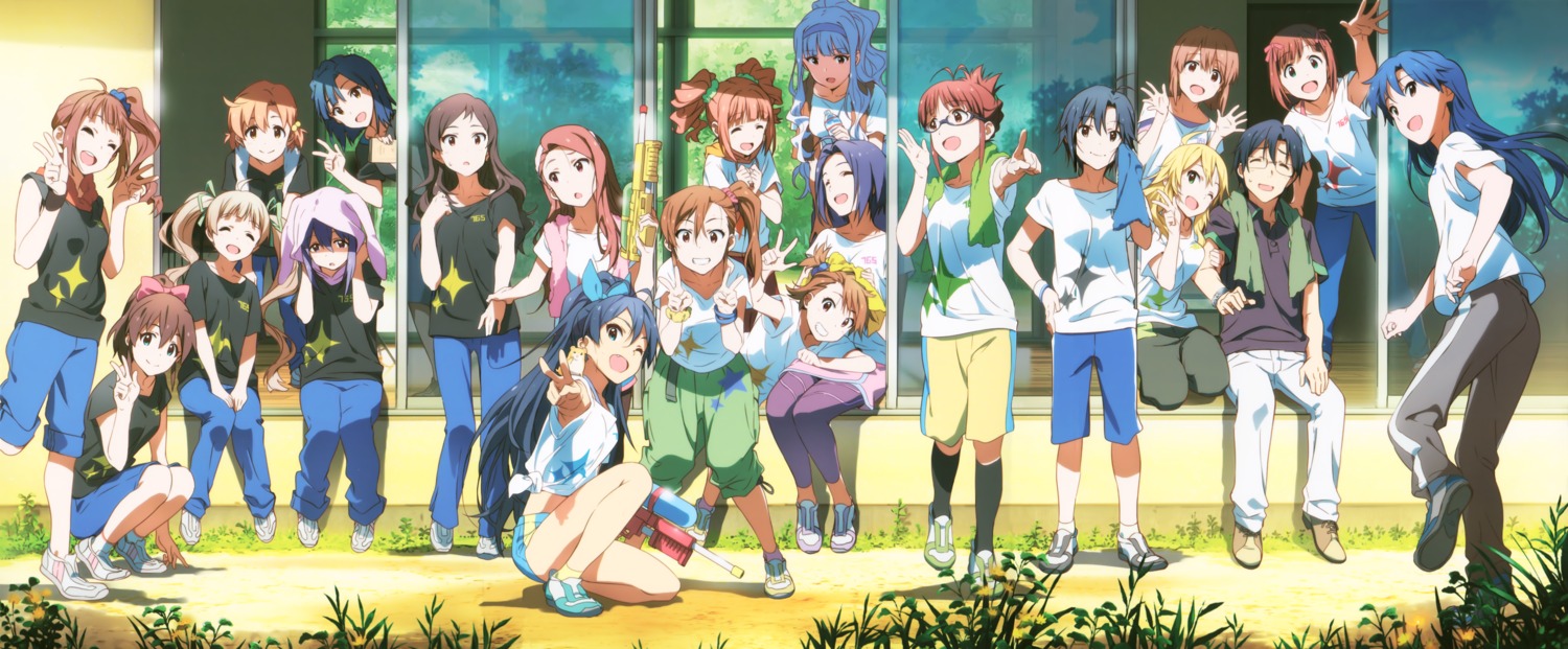 akizuki_ritsuko, amami_haruka, futami_ami, futami_mami, ganaha_hibiki, gun, hagiwara_yukiho, hakozaki_serika, hoshii_miki, kikuchi_makoto, kisaragi_chihaya, kitazawa_shiho, megane, minase_iori, miura_azusa, mochizuki_anna, nanao_yuriko, nishigori_atsushi, producer, satake_minako, shijou_takane, takatsuki_yayoi, the_idolm@ster, the_idolm@ster_million_live!, towel, yabuki_kana, yokoyama_nao