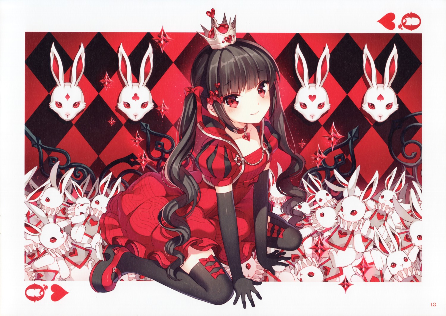 alice_in_wonderland, dress, nardack, paper_texture, queen_of_hearts, thighhighs