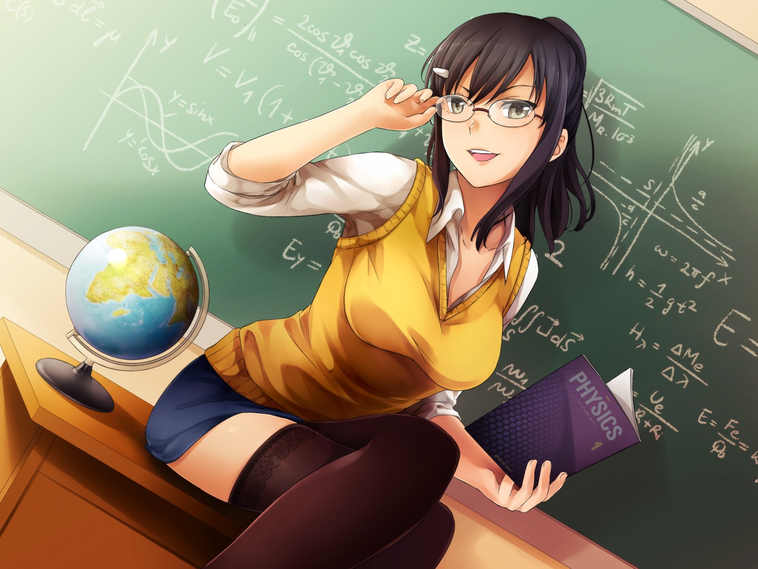aiko_yumi, hunie_pop, megane, ninamo, sweater, thighhighs