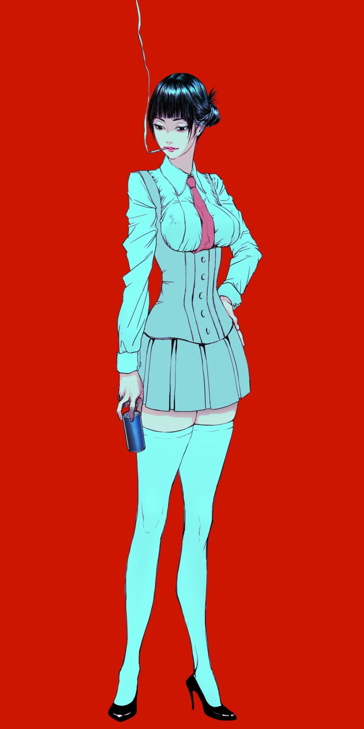 heels, nanase_miri, seifuku, smoking, thighhighs