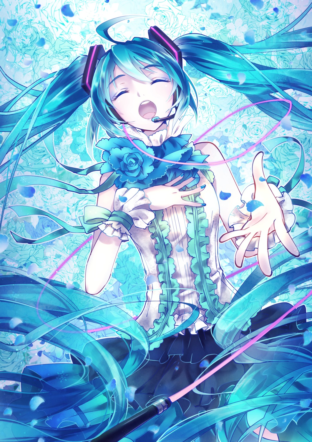 dress, hatsune_miku, headphones, momoko, vocaloid