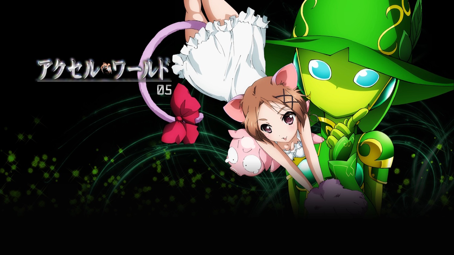 accel_world, animal_ears, cleavage, dress, haruyuki_arita, kurashima_chiyuri, lime_bell, mecha_musume, nekomimi, summer_dress, tail, wallpaper