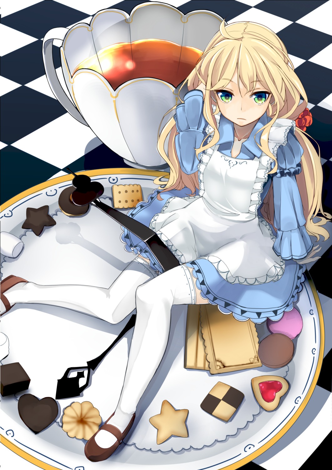 alice_in_wonderland, baicha, dress, thighhighs