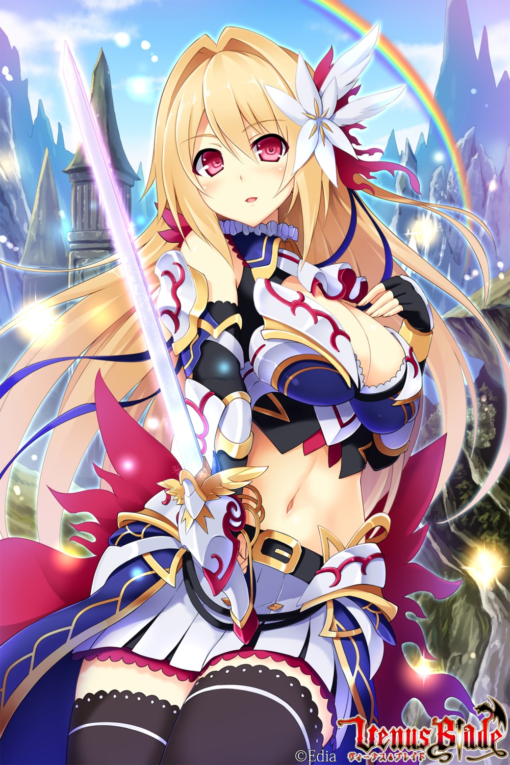 cleavage, hisen_kaede, sword, thighhighs, venus_blade, weapon