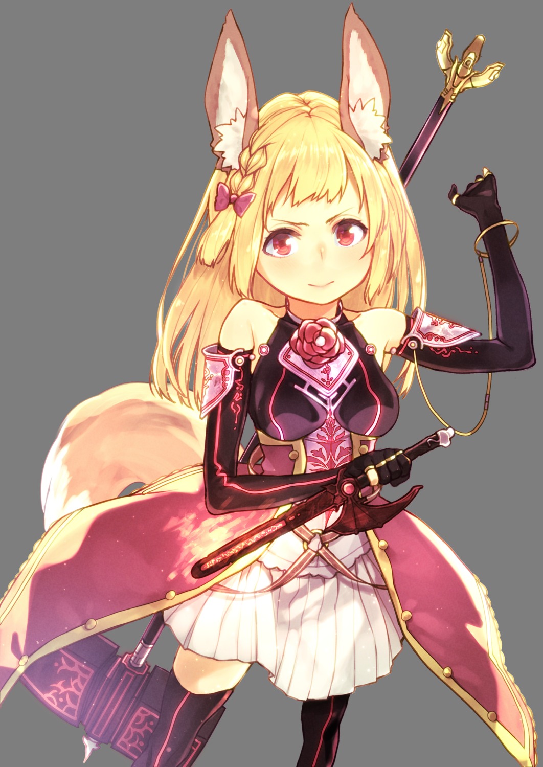 animal_ears, armor, subachi, tail, thighhighs, transparent_png, weapon