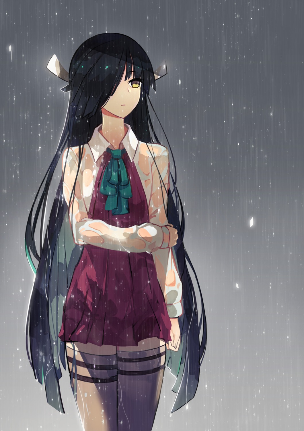 hayashimo_(kancolle), kantai_collection, see_through, seifuku, thighhighs, tsubasa19900920, wet, wet_clothes