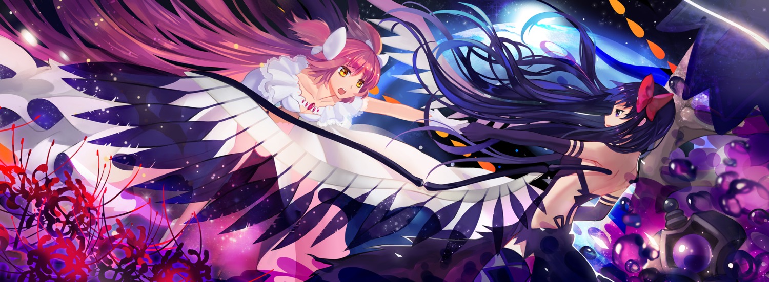 akemi_homura, kaname_madoka, mahou_shoujo_madoka_magica, thighhighs, tsubasa19900920, ultimate_madoka, wings