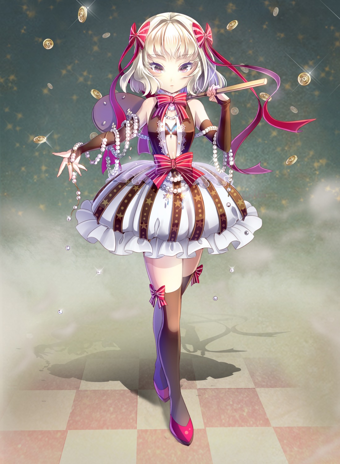 bra, cleavage, dress, mimika, open_shirt, thighhighs