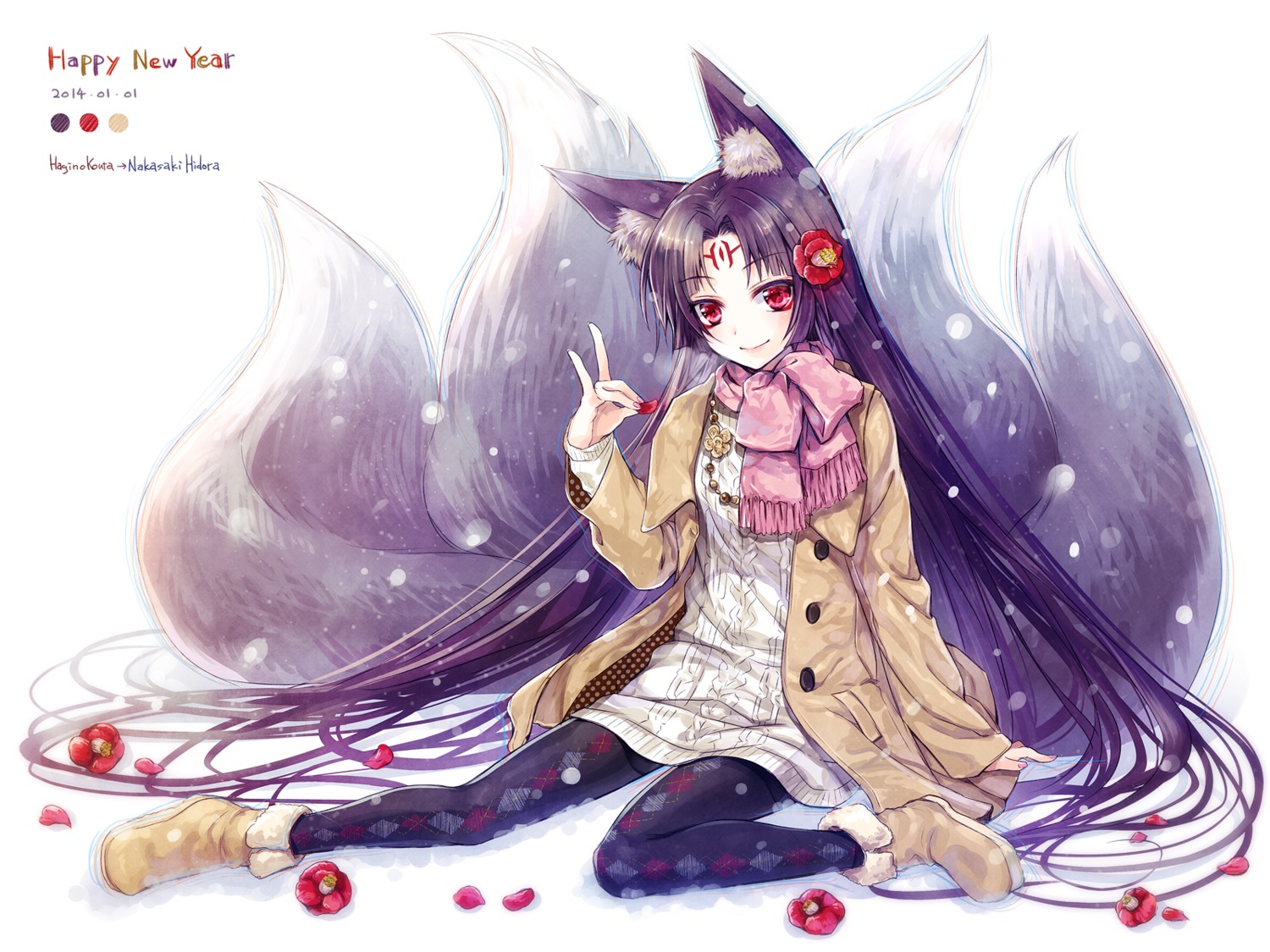 animal_ears, hagino_kouta, kitsune, sweater, tail, tattoo