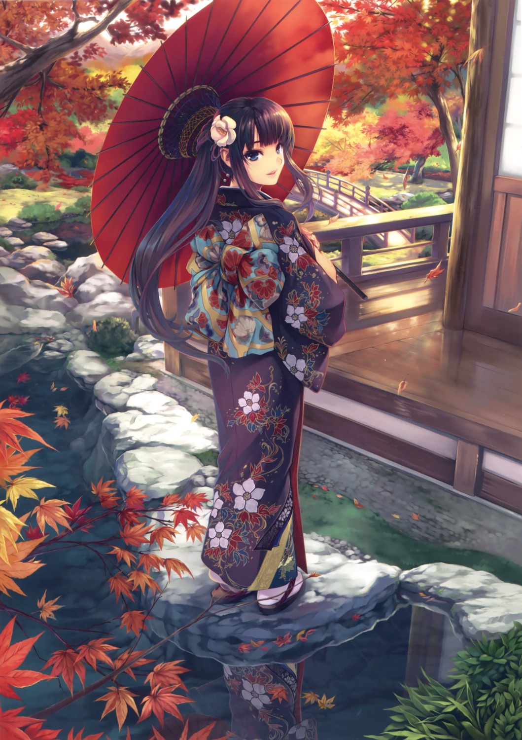 hiiro_yuki, kimono, umbrella