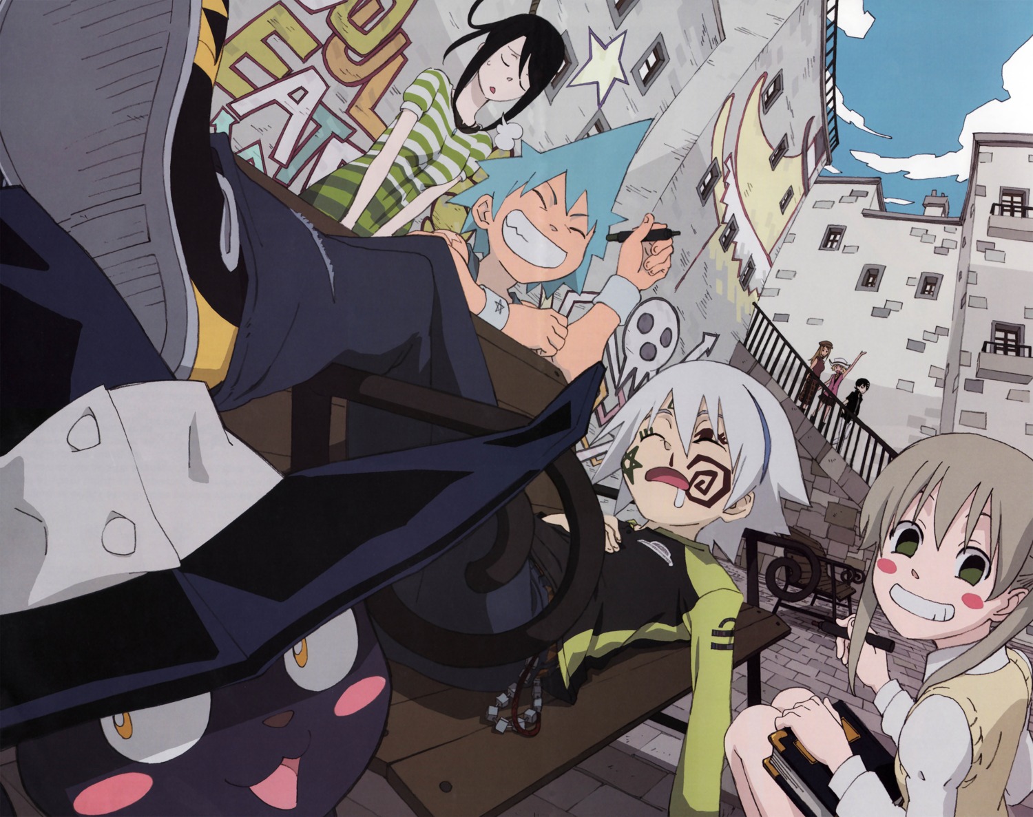 black_star, blair, death_the_kid, elizabeth_thompson, maka_albarn, nakatsukasa_tsubaki, patricia_thompson, soul_eater