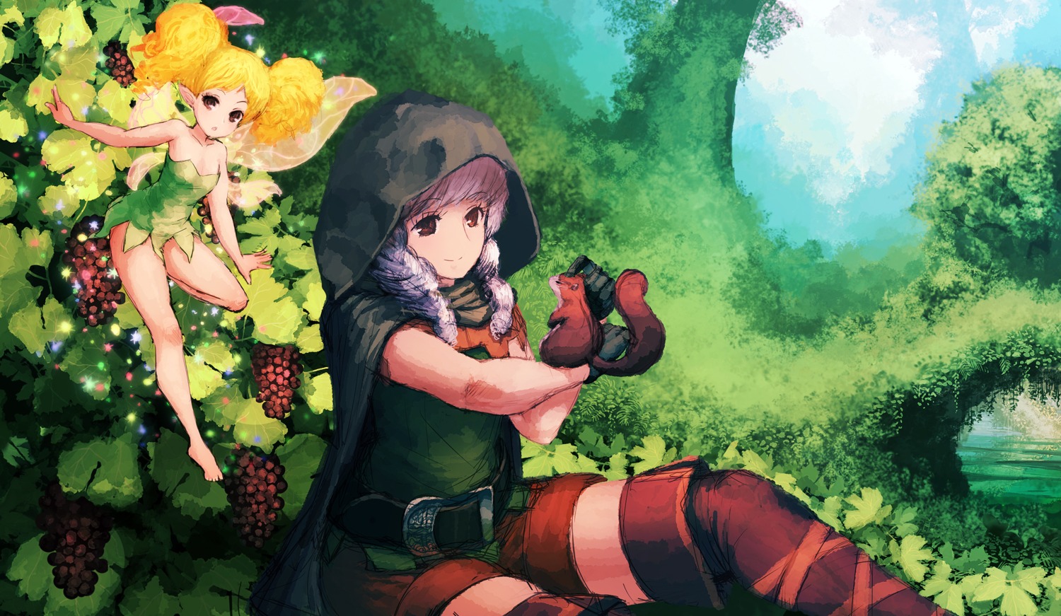 cleavage, dragon's_crown, dress, elf_(dragon's_crown), fairy, feet, jan_(artist), pointy_ears, thighhighs, tiki, wings