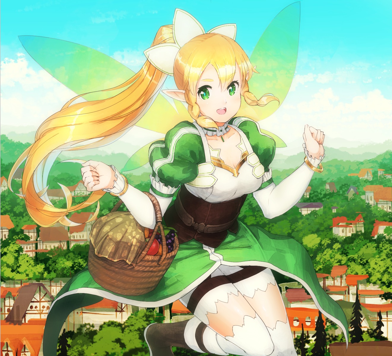 alfheim_online, cleavage, dress, jan_(artist), leafa, pointy_ears, sword_art_online, thighhighs