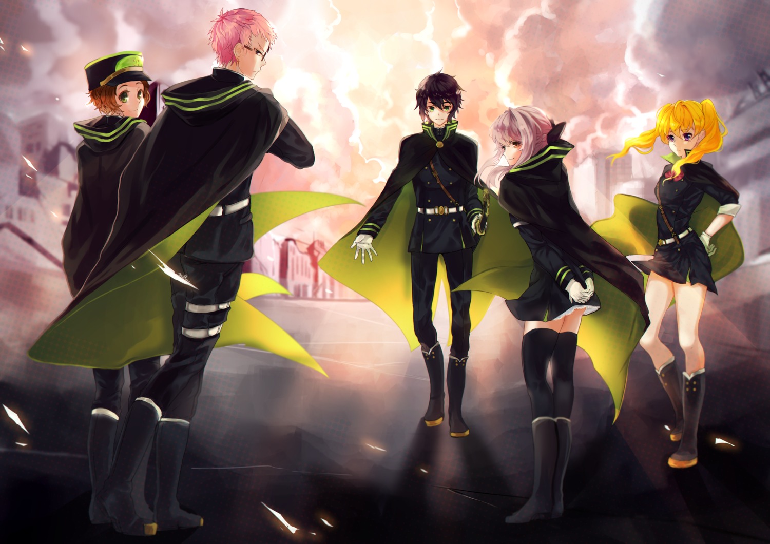 hiiragi_shinoa, hyakuya_yuuichirou, kimizuki_shihou, megane, milk_, owari_no_seraph, sanguu_mitsuba, saotome_yoichi