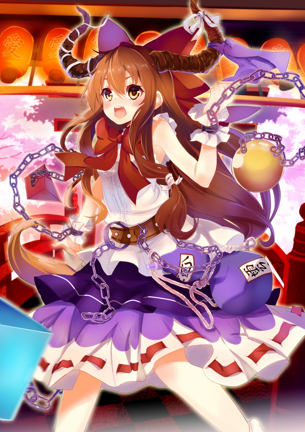 dress, horns, ibuki_suika, kagura_kurosaki, touhou