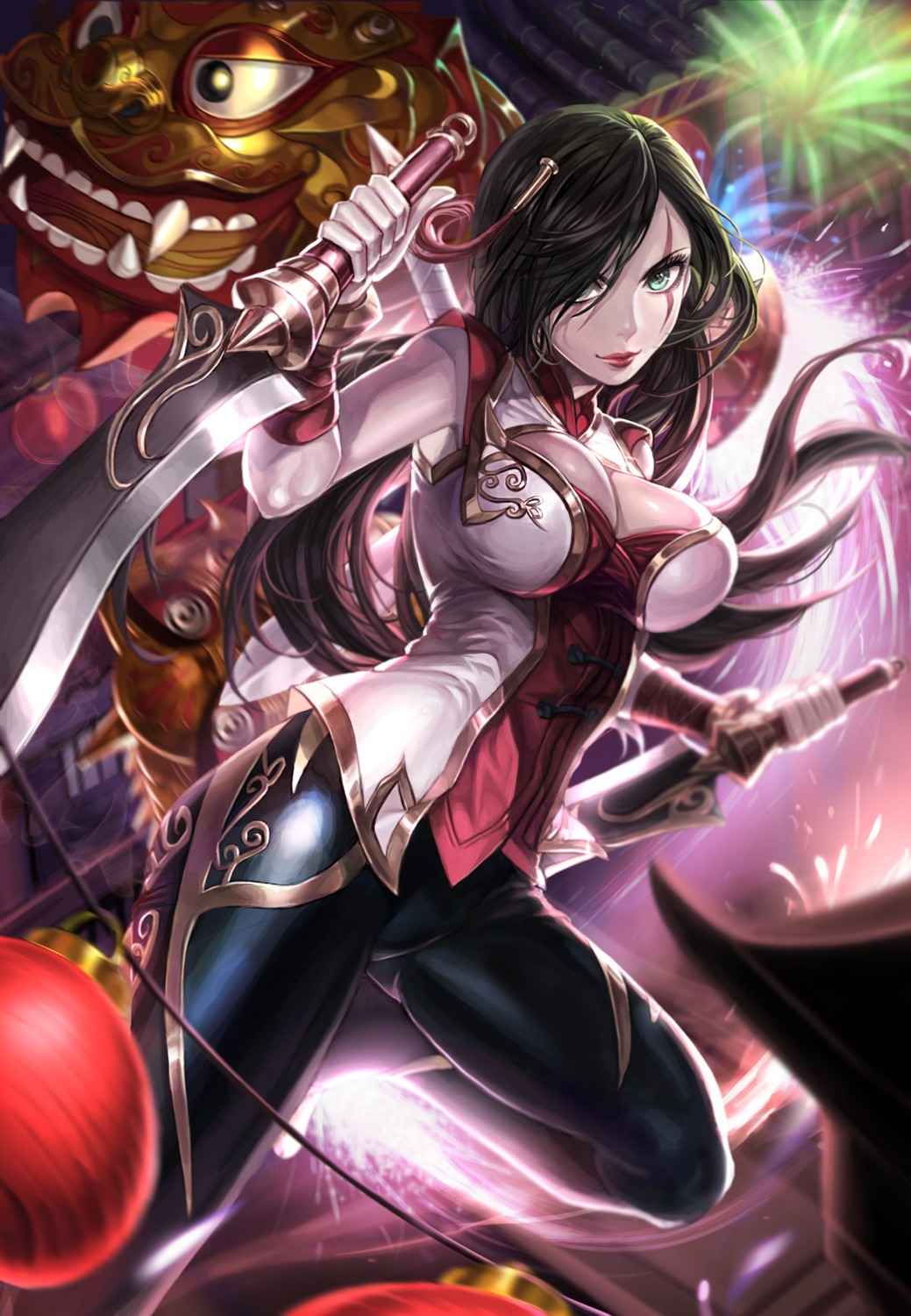 box_(hotpppink), cleavage, katarina_du_couteau, league_of_legends, sword
