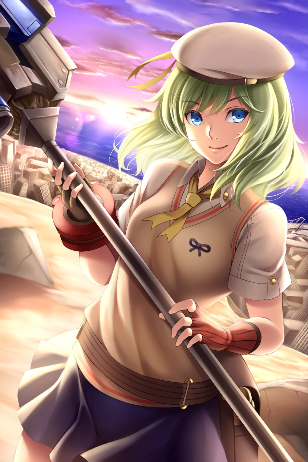 erina_der_vogelweid, god_eater, seifuku, watanuki_kaname, weapon