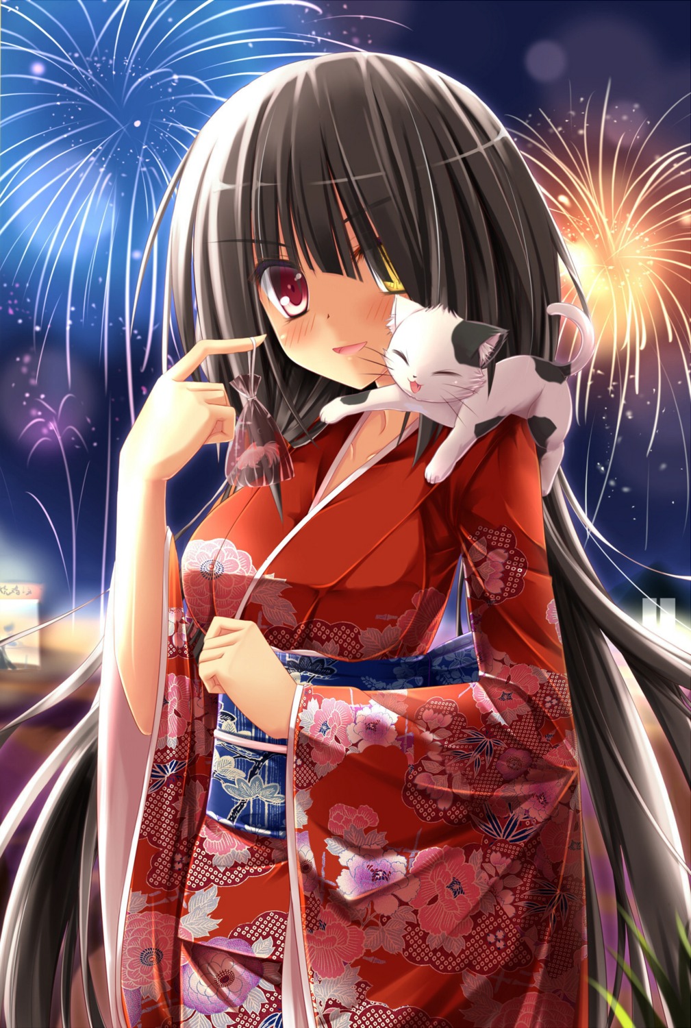 date_a_live, heterochromia, nanairo_fuusen, neko, tokisaki_kurumi, yukata