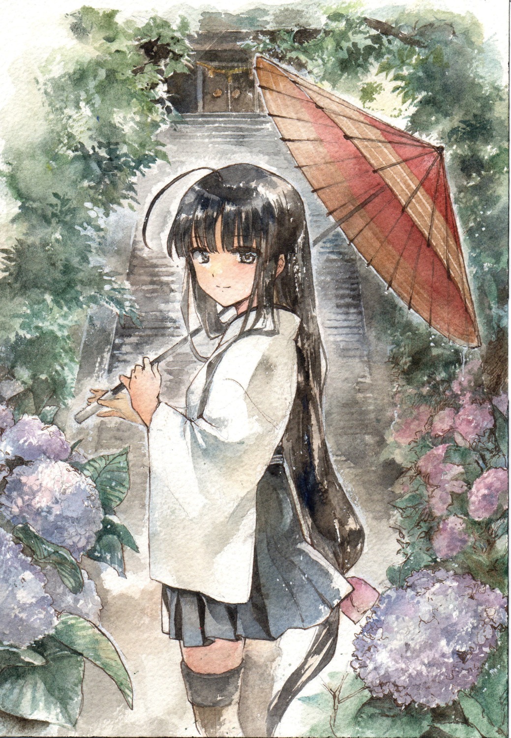 japanese_clothes, kantai_collection, shouhou_(kancolle), suzukiror, thighhighs, umbrella