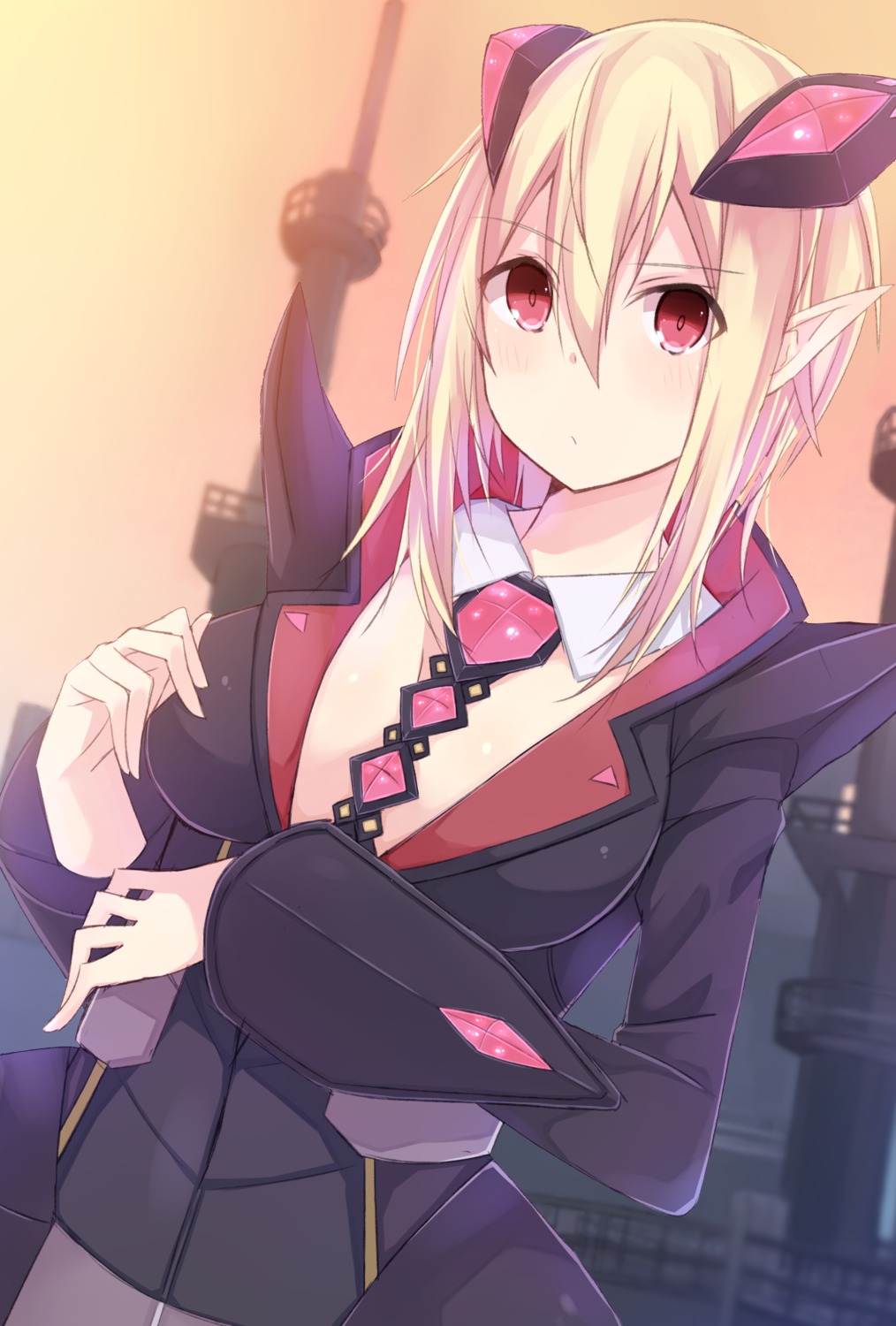 cleavage, dark_falz_apprentice, kurebayashi_noe, phantasy_star_online_2, pointy_ears