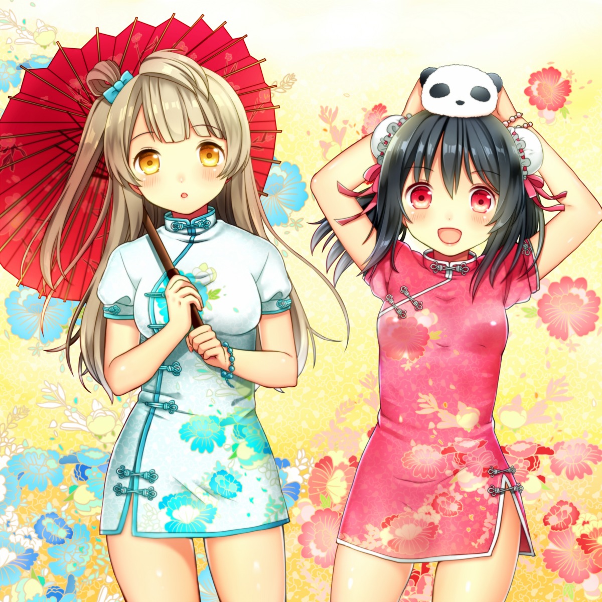 chinadress, clarinet_(natsumi3230), love_live!, love_live!_(series), minami_kotori, umbrella, yazawa_nico