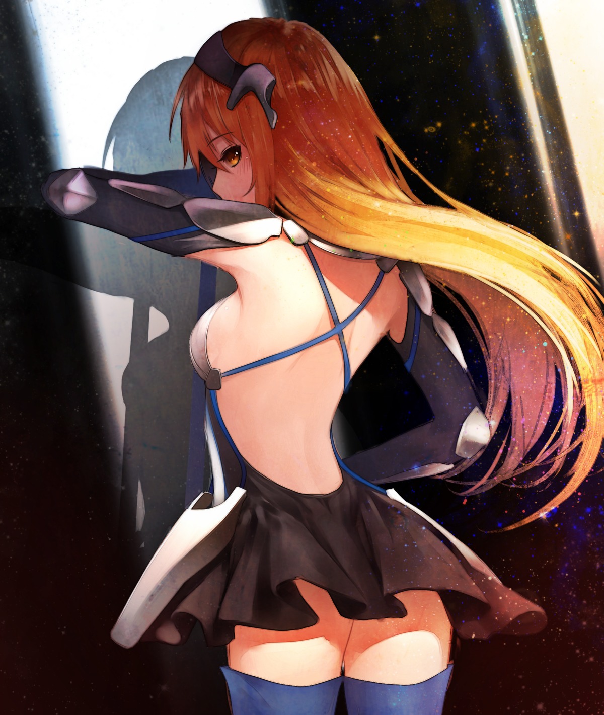 aiz_wallenstein, ariinine, dress, dungeon_ni_deai_wo_motomeru_no_wa_machigatteiru_darou_ka, no_bra, thighhighs