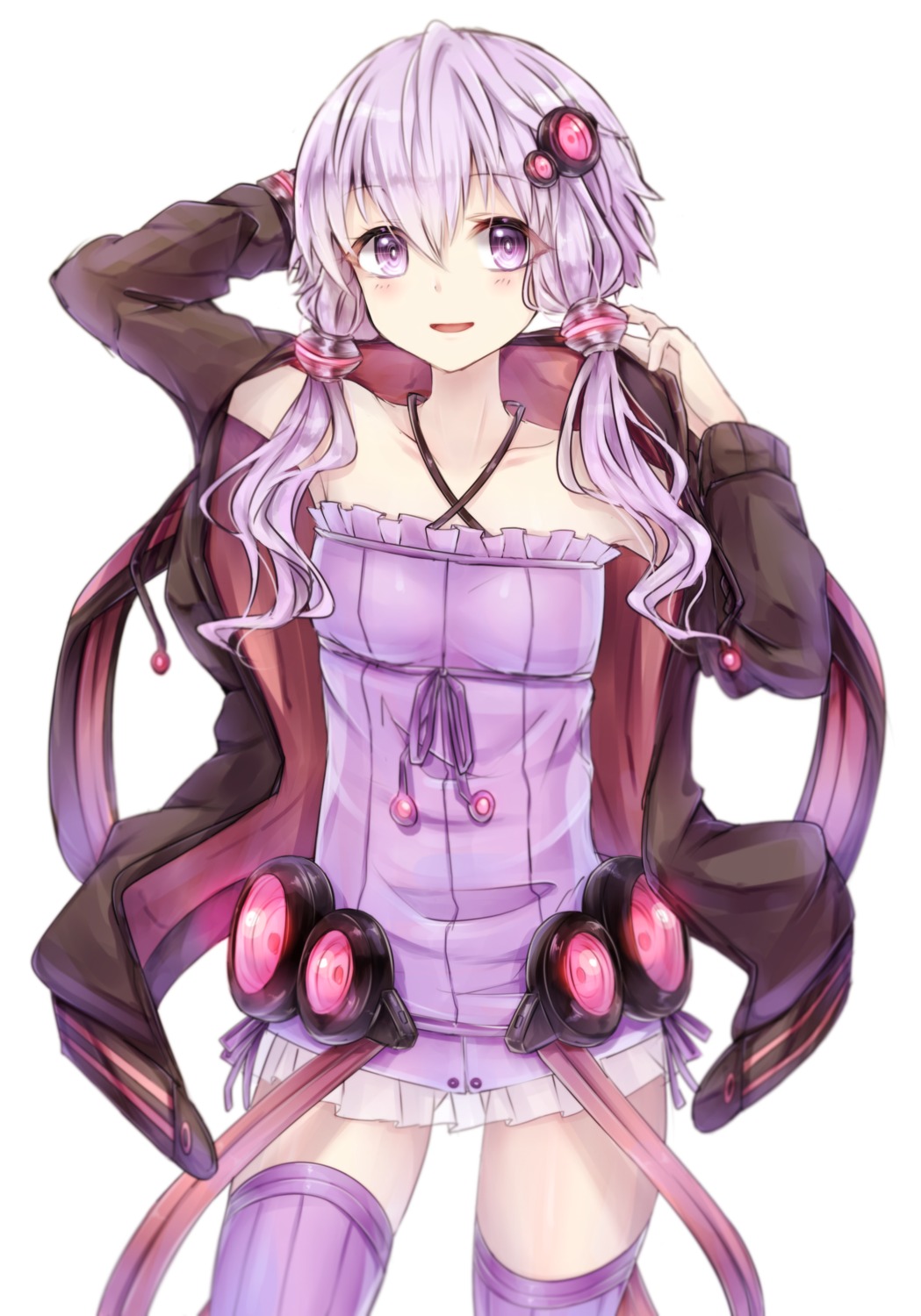 aishan_(aaaishan), dress, open_shirt, see_through, thighhighs, vocaloid, yuzuki_yukari