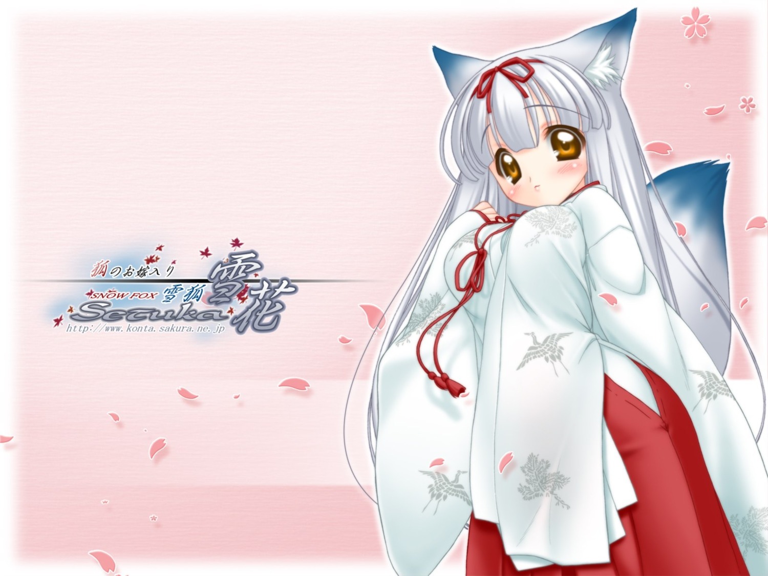 kitsune, miko, nakajima_konta, snow_fox, wallpaper
