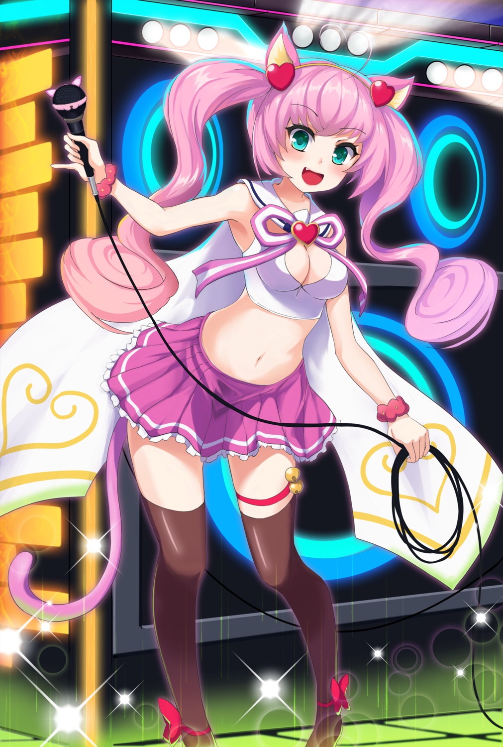animal_ears, cleavage, eruthika, nekomimi, rosia_(show_by_rock!), show_by_rock!!, tail, thighhighs