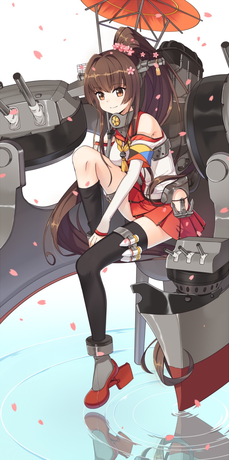 heels, kantai_collection, thighhighs, transistor, umbrella, yamato_(kancolle)