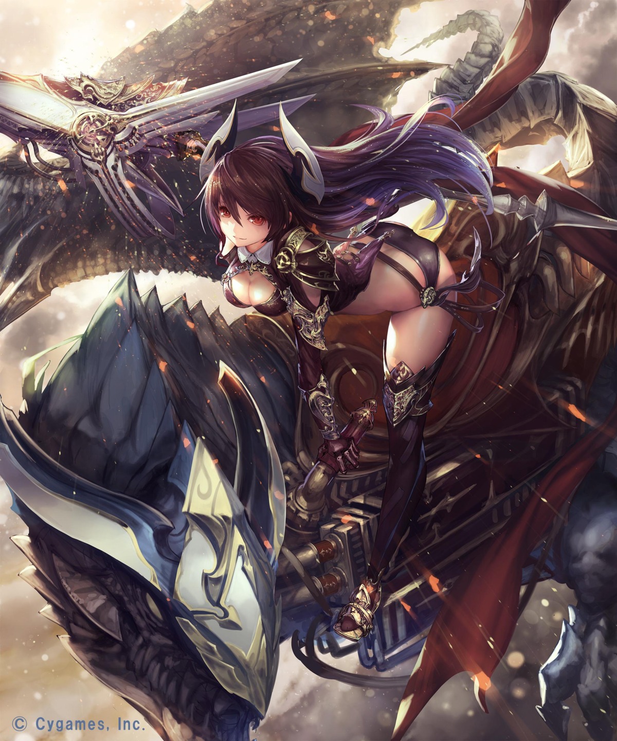 armor, bikini_armor, cleavage, forte_(shingeki_no_bahamut), jpeg_artifacts, shingeki_no_bahamut, sword, tachikawa_mushimaro
