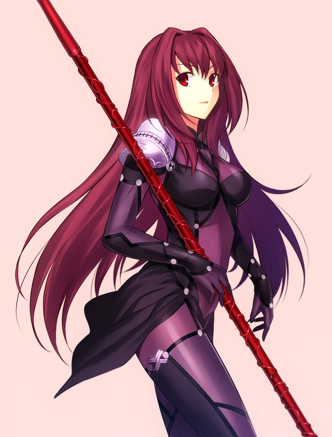 bodysuit, fate/grand_order, fate/stay_night, fuyuki_(neigedhiver), scathach_(fate), stockings, thighhighs, weapon